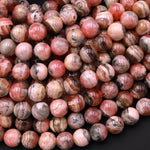 Natural Pink Red Rhodochrosite 4mm 5mm 6mm 8mm Smooth Polished Round Beads 15.5" Strand
