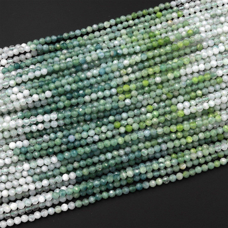 Faceted African Green Chalcedony 3mm 4mm Round Beads Micro Cut Gemstone 15.5" Strand