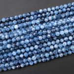 AAA Micro Faceted Natural Stormy Blue Aquamarine 4mm 6mm Round Beads 15.5" Strand