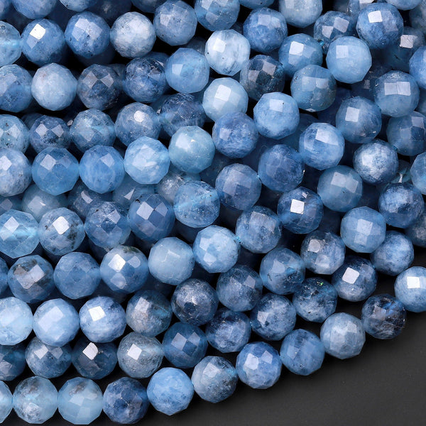 thumbnail image 2 of Natural 6mm Faceted Blue Aquamarine Jade Gemstone Beads – Round Strand 15 Inch – Center-Drilled 2 of 6