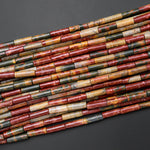 Natural Red Jasper Jasper Thin Long Tube Beads 15.5" Strand