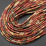 Natural Red Jasper Jasper Thin Long Tube Beads 15.5" Strand