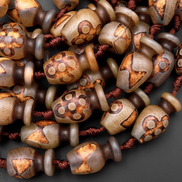 Tibetan Agate Barrel Drum Vase Beads Dzi Agate Brown Ancient Antique Boho Strand