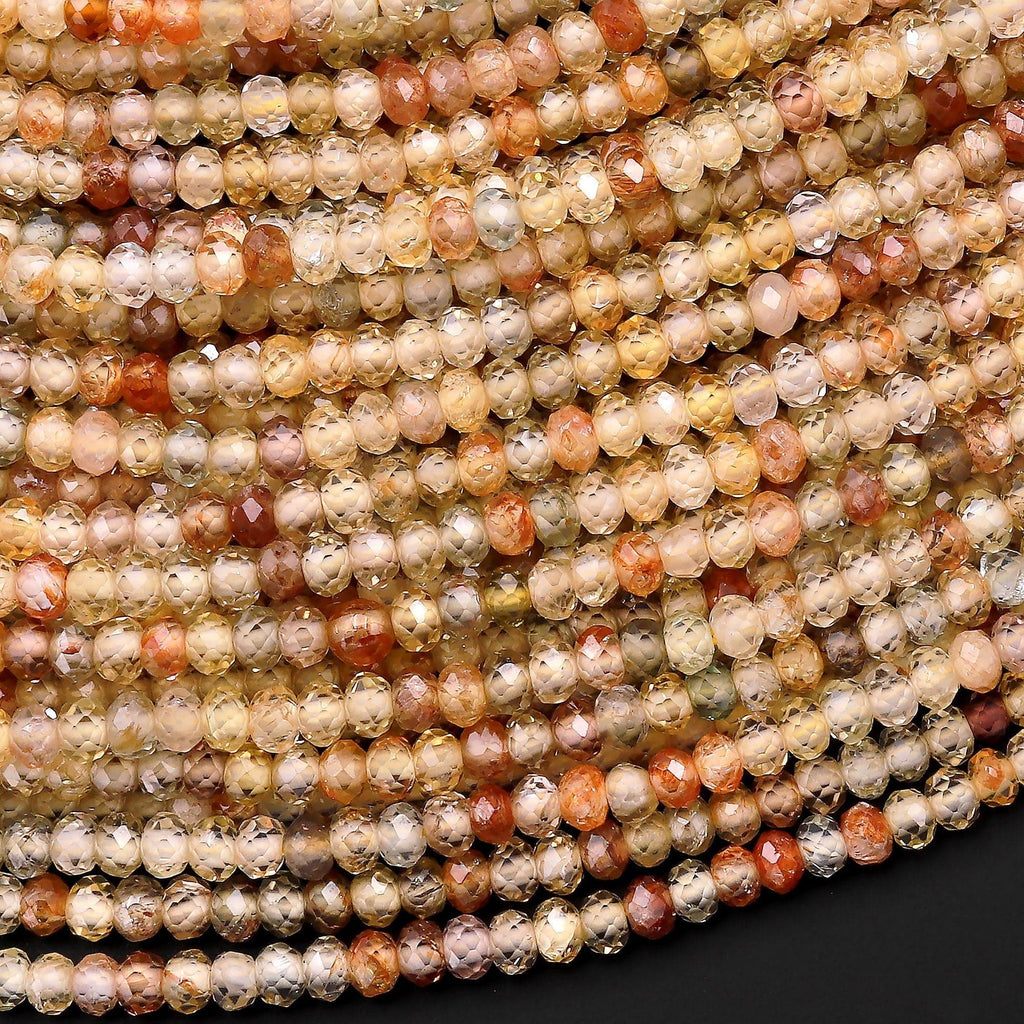 Genuine Natural Zircon Faceted Rondelle Beads 3mm 4mm Champagne Gray Gold Orange Canary Yellow Diamond Beads Gemstone 15.5" Strand
