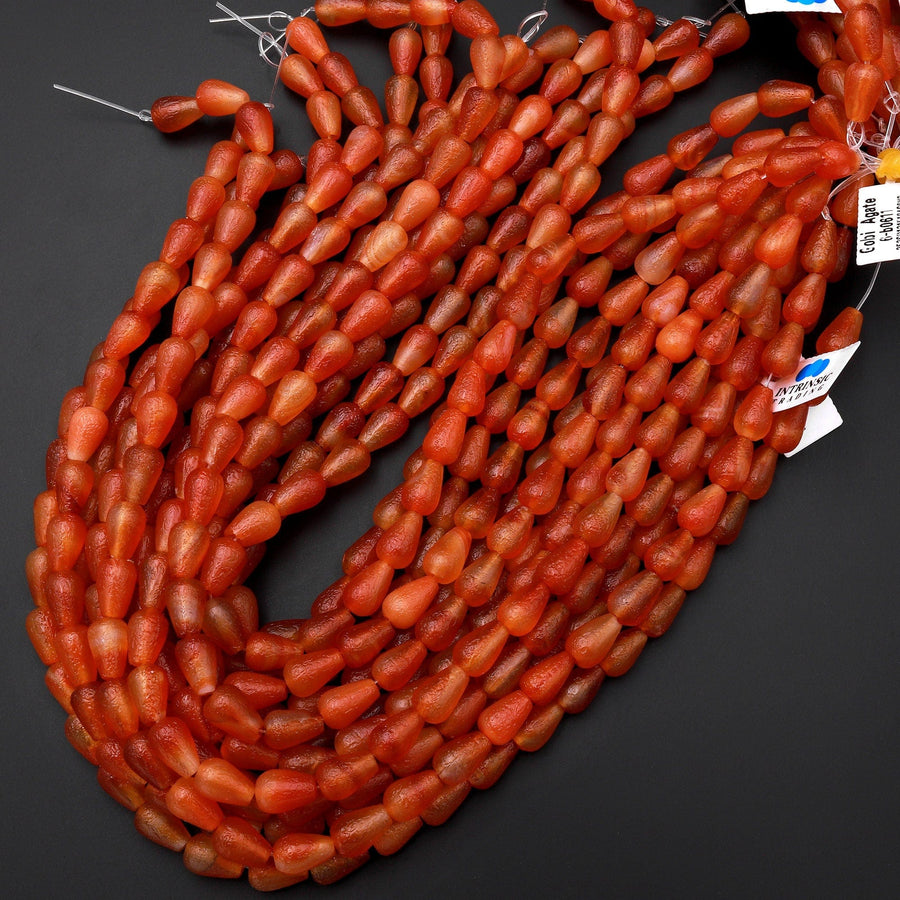 AAA Orange Red Gobi Agate Teardrop Beads Vertically Drilled 15.5" Strand