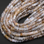 Natural Montana Agate Tube Cylinder Carved Bamboo Stem Shape Amazing Veins Bands 15.5" Strand