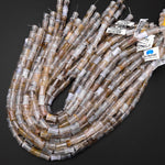 Natural Montana Agate Tube Cylinder Carved Bamboo Stem Shape Amazing Veins Bands 15.5" Strand