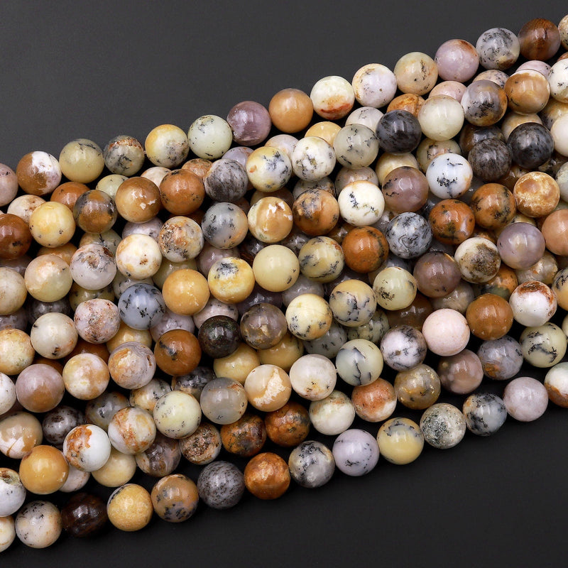 8mm Dendritic Opal 2mm Large Hole Faceted Rondelle Bead Set of 10