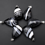 Black White Tuxedo Teardrop Pendant Natural Crystal Focal Bead