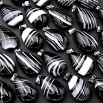 Black White Tuxedo Teardrop Pendant Natural Crystal Focal Bead