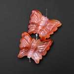 Hand Carved Natural Carnelian Butterfly Earring Pair Drilled Gemstone Matched Beads