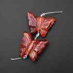 Hand Carved Natural Carnelian Butterfly Earring Pair Drilled Gemstone Matched Beads
