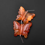 Hand Carved Natural Carnelian Butterfly Earring Pair Drilled Gemstone Matched Beads