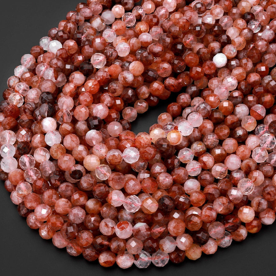 AAA Faceted Natural Red Hematoid Lepidocrocite Quartz 6mm 8mm 10mm Round Beads Rare Red Quartz Crystal Powerful Energy Stone 15.5" Strand