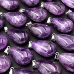 Natural Purple Amethyst Gemstone Teardrop Pendant Natural Crystal Focal Bead