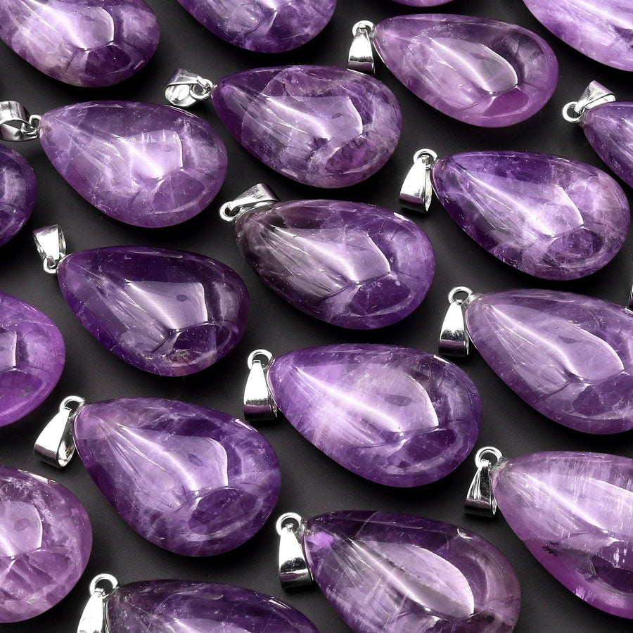 Natural Purple Amethyst Gemstone Teardrop Pendant Natural Crystal Focal Bead