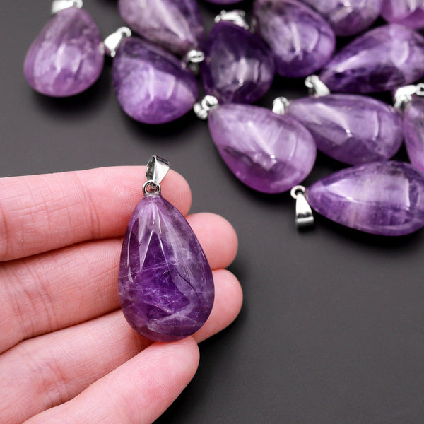 Natural Purple Amethyst Gemstone Teardrop Pendant Natural Crystal Focal Bead