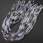 Natural Fluorite Green Purple Thin Long Tube Beads 14mm 15.5" Strand
