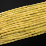 Natural Lemon Jade Thin Long Tube Beads 14mm Yellow 15.5" Strand