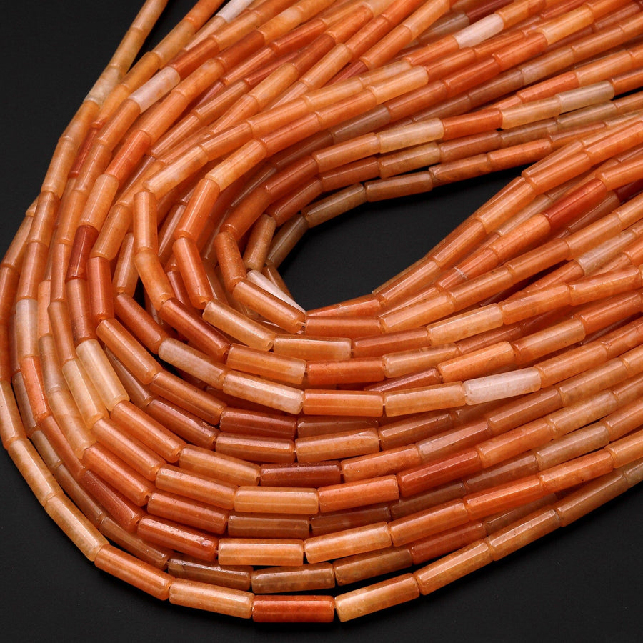 Natural Orange Aventurine Thin Long Tube Beads 14mm 15.5" Strand