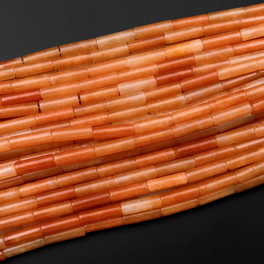 Natural Orange Aventurine Thin Long Tube Beads 14mm 15.5" Strand