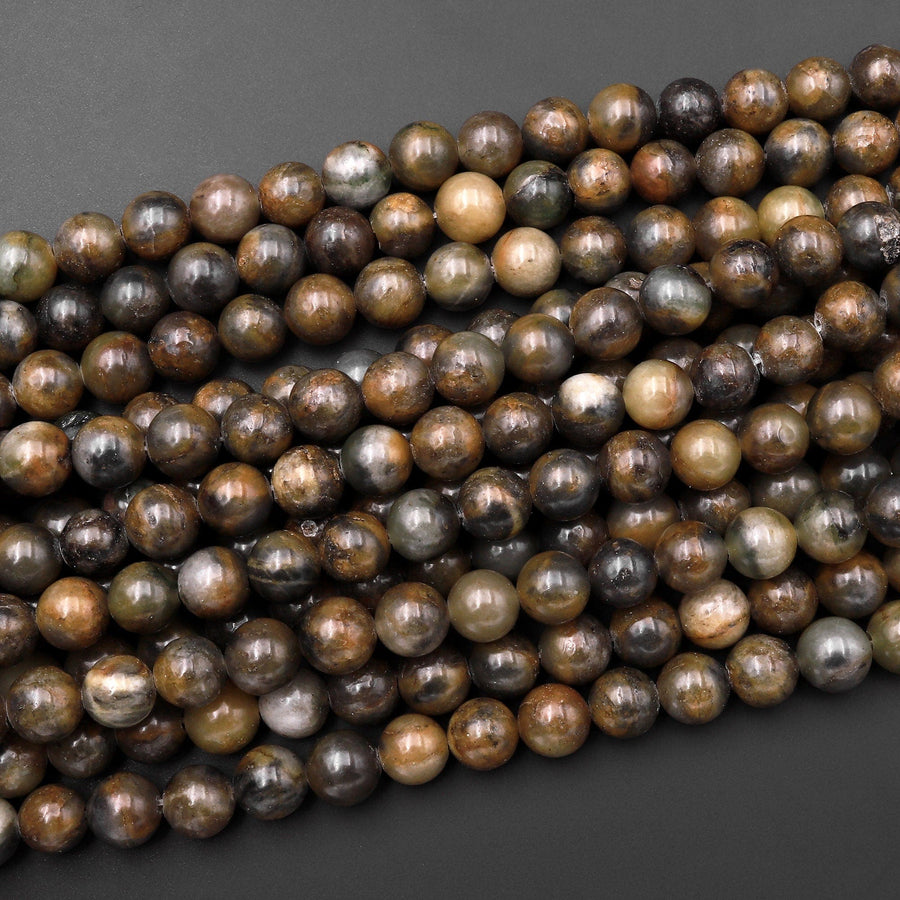 Natural Mongolian Jade 6mm 8mm Round Beads High Polish Smooth Real Genuine Dark Brown Jade Gemstone 15.5" Strand
