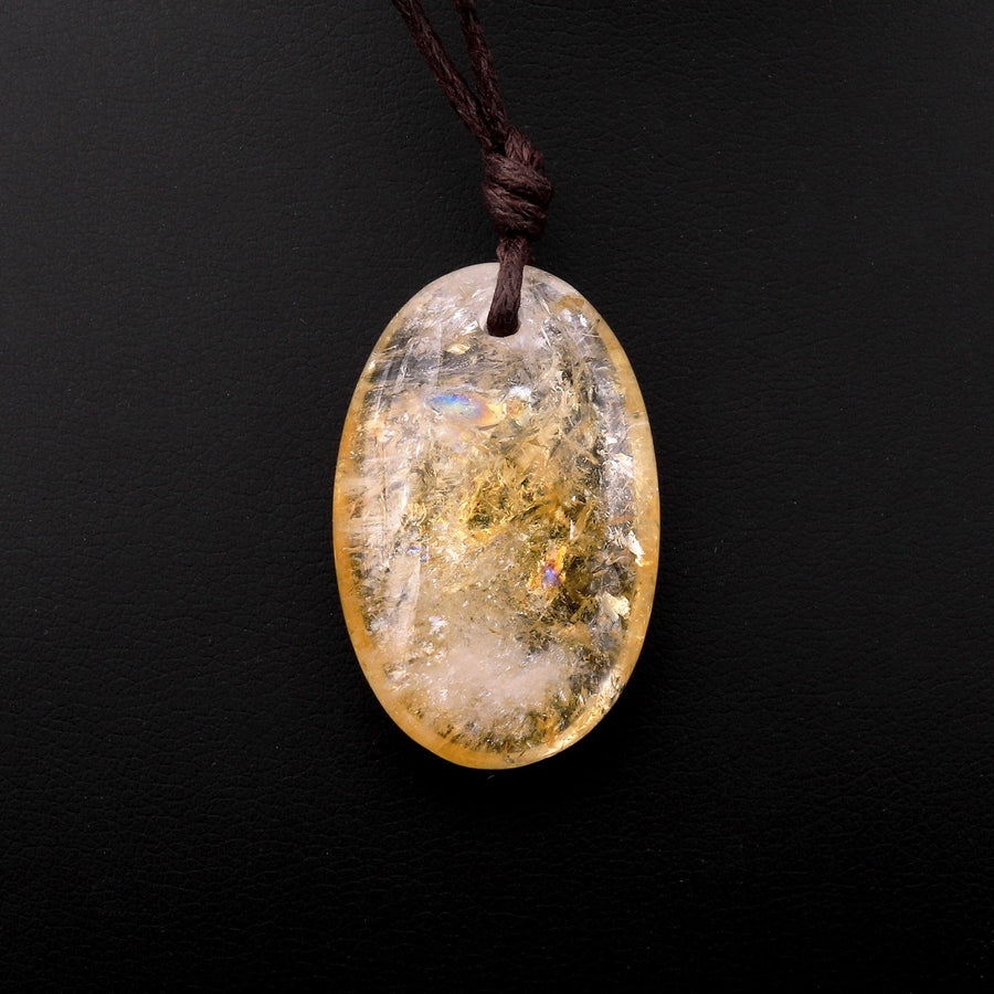 Natural Golden Citrine Long Oval Pendant Bead Drilled Gemstone
