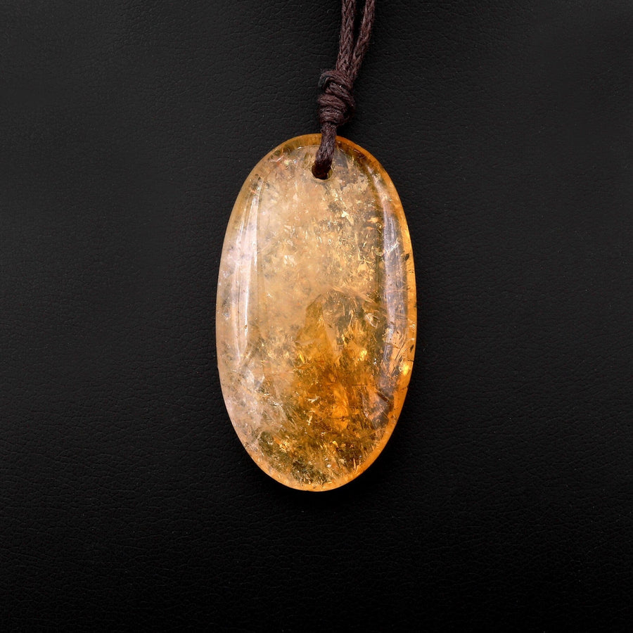 Natural Golden Citrine Long Oval Pendant Bead Drilled Gemstone