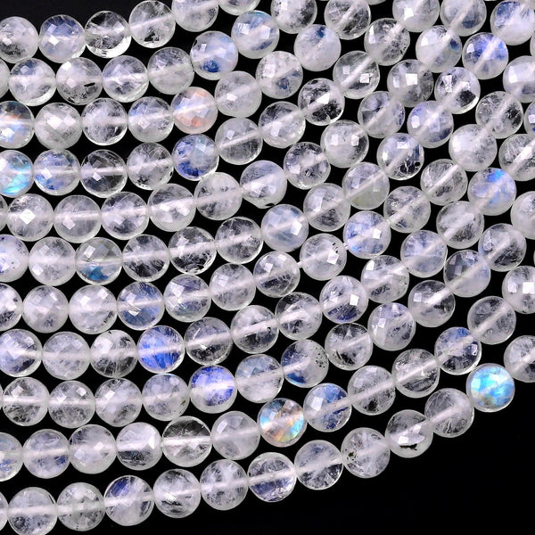 AA Faceted 4mm Rainbow Moonstone Coin Beads Dazzling Gemstone 15.5" Strand