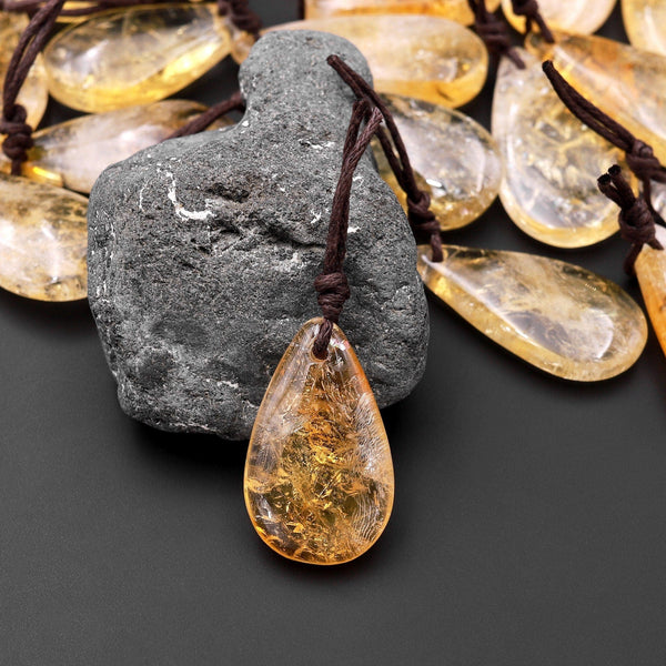 Natural Golden Citrine Teardrop Pendant Bead Drilled Gemstone