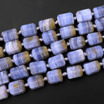 Faceted Natural Blue Lace Agate Octagon Cylinder Tube Beads 15.5" Strand