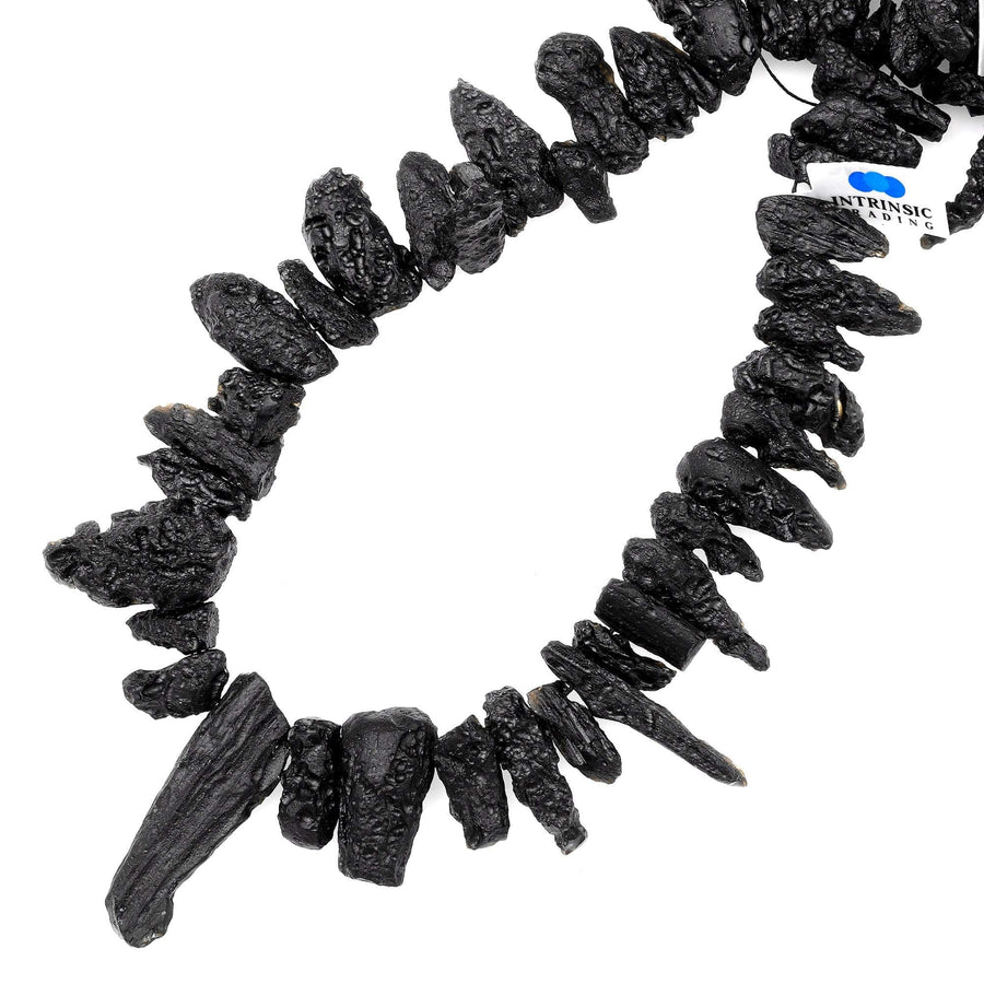 Natural Black Tektite From Thailand Beads Freeform Nugget Drilled Real Genuine Meteorite Cosmic Gems Rough Raw Gemstone 15.5" Strand