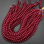 Vibrant Red Jade Smooth Round 4mm 6mm 8mm 10mm Beads 15.5" Strand