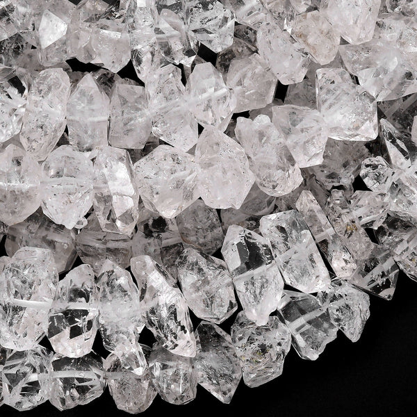 Large Natural Herkimer Diamond Quartz Beads 8mm 10mm 12mm 14mm 16mm 18mm 20mm Double Terminated Point 16" Strand