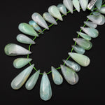 Gemmy Green Color~ Large Natural Australian Chrysoprase Teardrop Beads Focal Pendant Top Side Drilled Gemstone A5 15.5" Strand