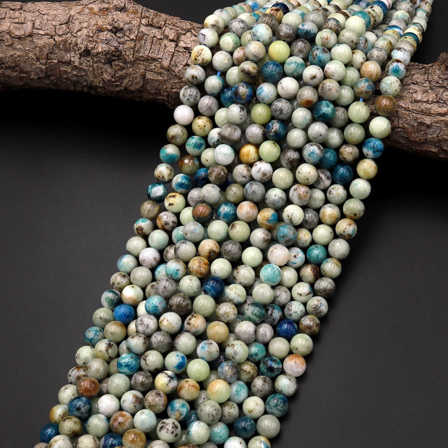 Natural Pyrite in Dioptase Smooth Round Beads 6mm 8mm 10mm Gemstone from Congo 15.5" Strand