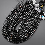 Natural Black Tourmaline Faceted 6mm 8mm Cube Beads Micro Faceted Laser Diamond Cut 15.5" Strand