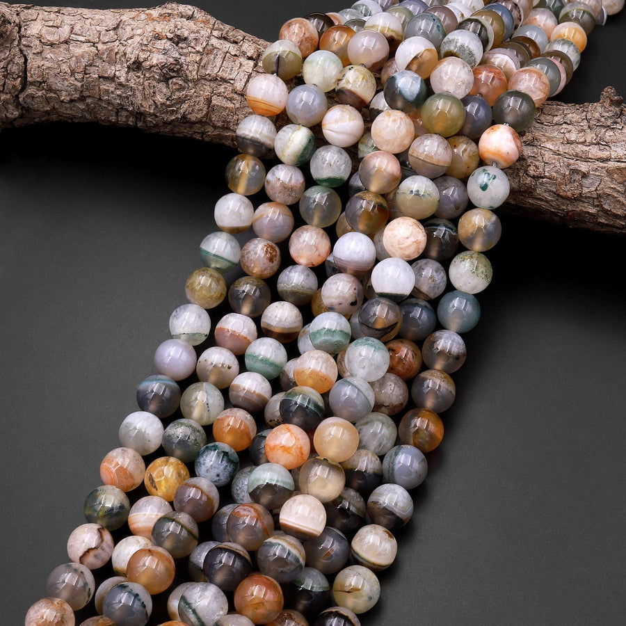 Rare Natural Phantom Agate Beads Smooth 12mm 14mm 16mm 18mm Round Gemstone 15.5" Strand