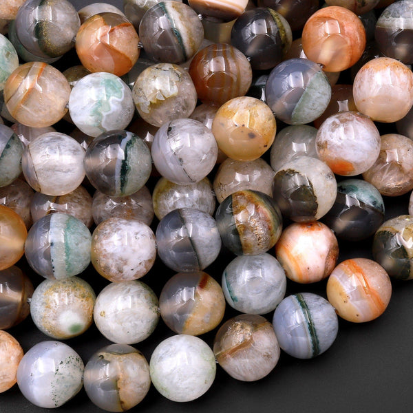 Rare Natural Phantom Agate Beads Smooth 12mm 14mm 16mm 18mm Round Gemstone 15.5" Strand