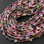 Tourmaline Heart Beads 8mm Natural Multicolor Watermelon Pink Green Yellow Gemstone Top Side Drilled 18" Strand
