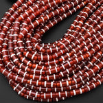 Tibetan Red Agate Tube Cylinder Beads Dzi White Etched Line Ring Mala Antique Boho Beads 15.5" Strand