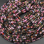 Natural Rainbow Tourmaline Micro Faceted 4mm 5mm Round Extra Translucent Gemstone Beads 15.5" Strand