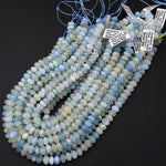 AA Translucent Large Natural Blue Aquamarine Faceted Rondelle Beads 8mm 10mm 15.5" Strand