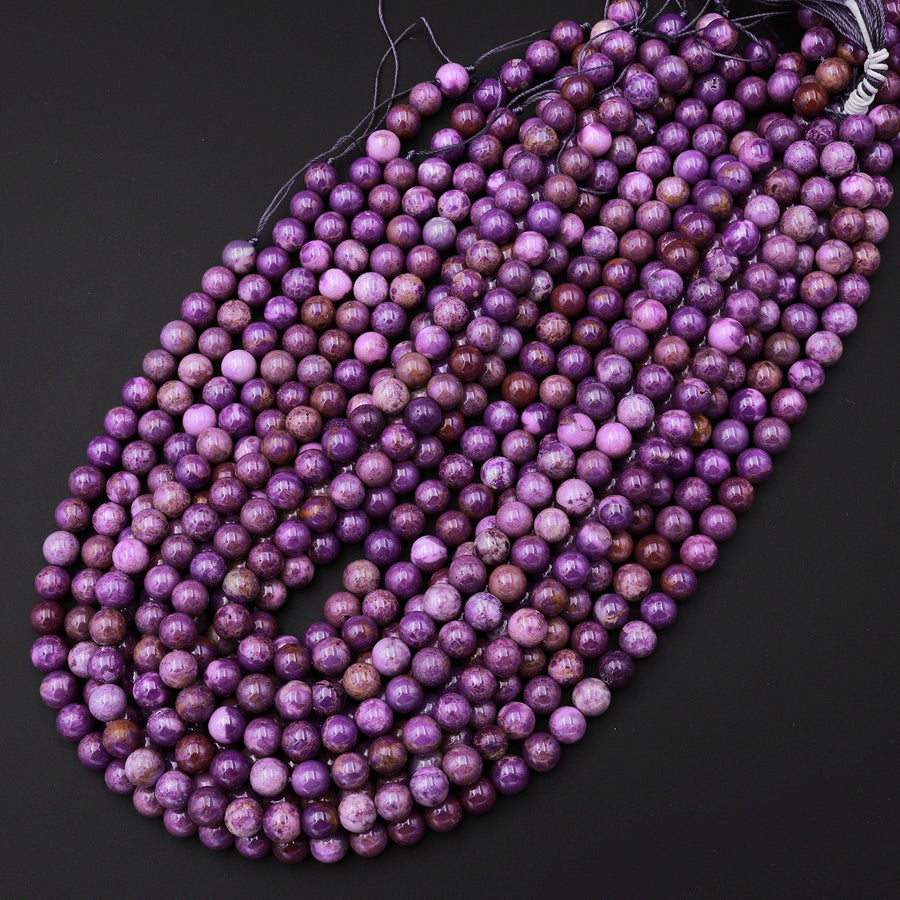 Natural Phosphosiderite 6mm 8mm 10mm Round Beads Rich Lavender Purple Gemstone 15.5" Strand