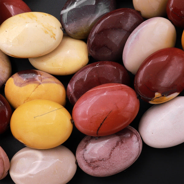 Natural Australian Mookaite Jasper Oval Beads Sunset Color Red Yellow Maroon Red Creamy beige 15.5" Strand