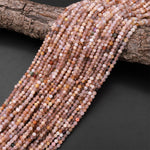 Micro Faceted Natural Peach Moonstone 3mm 4mm Round Beads 15.5" Strand