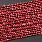 Faceted Natural Red Thulite 3mm 4mm Round Beads Micro Diamond Cut Gemstone From Norway 15.5" Strand