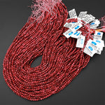 Faceted Natural Red Thulite 3mm 4mm Round Beads Micro Diamond Cut Gemstone From Norway 15.5" Strand