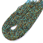 Genuine Natural Dragon Skin Turquoise 2mm 3mm Faceted Round Beads Multicolor Blue Green Brown Turquoise Micro Diamond Cut 15.5" Strand