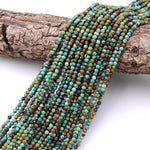 Genuine Natural Dragon Skin Turquoise 2mm 3mm Faceted Round Beads Multicolor Blue Green Brown Turquoise Micro Diamond Cut 15.5" Strand